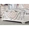 thumbnail image 6 of 1pc Traditional Cal King Size Tufted Headboard Upholstered Faux Wood Carved Details Bed Pearl White Bedroom Furniture, 6 of 8