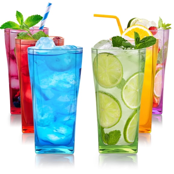 E-Greetshopping 6-Piece Plastic Drinking Cups Stackable Tumblers with Glass Appearance for Home Office, Non-Slip, High Temperature Resistant, Microwave Safe,600 Ounce,Colorful