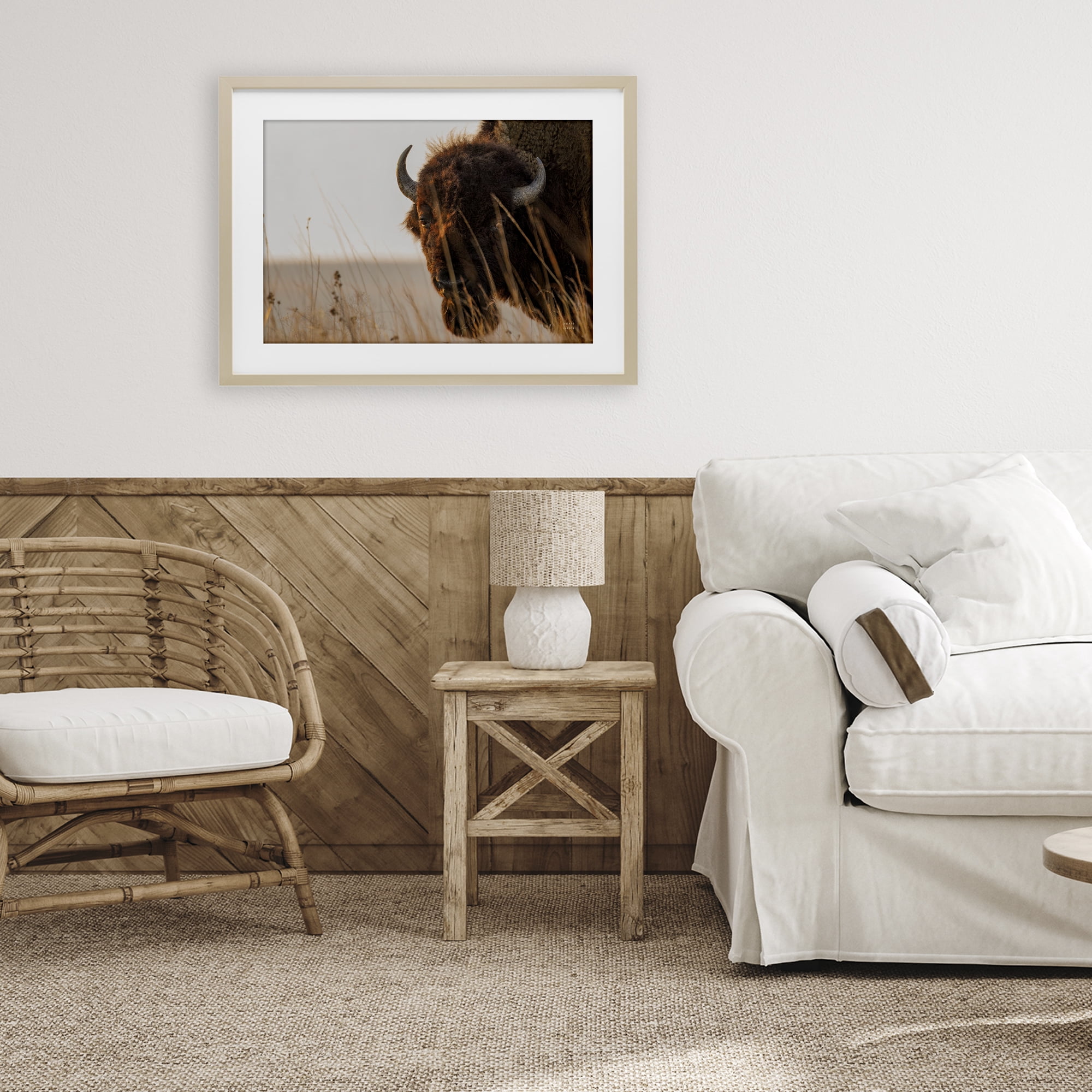 Stupell Industries Bison Sunset on Golden Prairie Birch Framed Print Under Glass, design by Nathan Larson