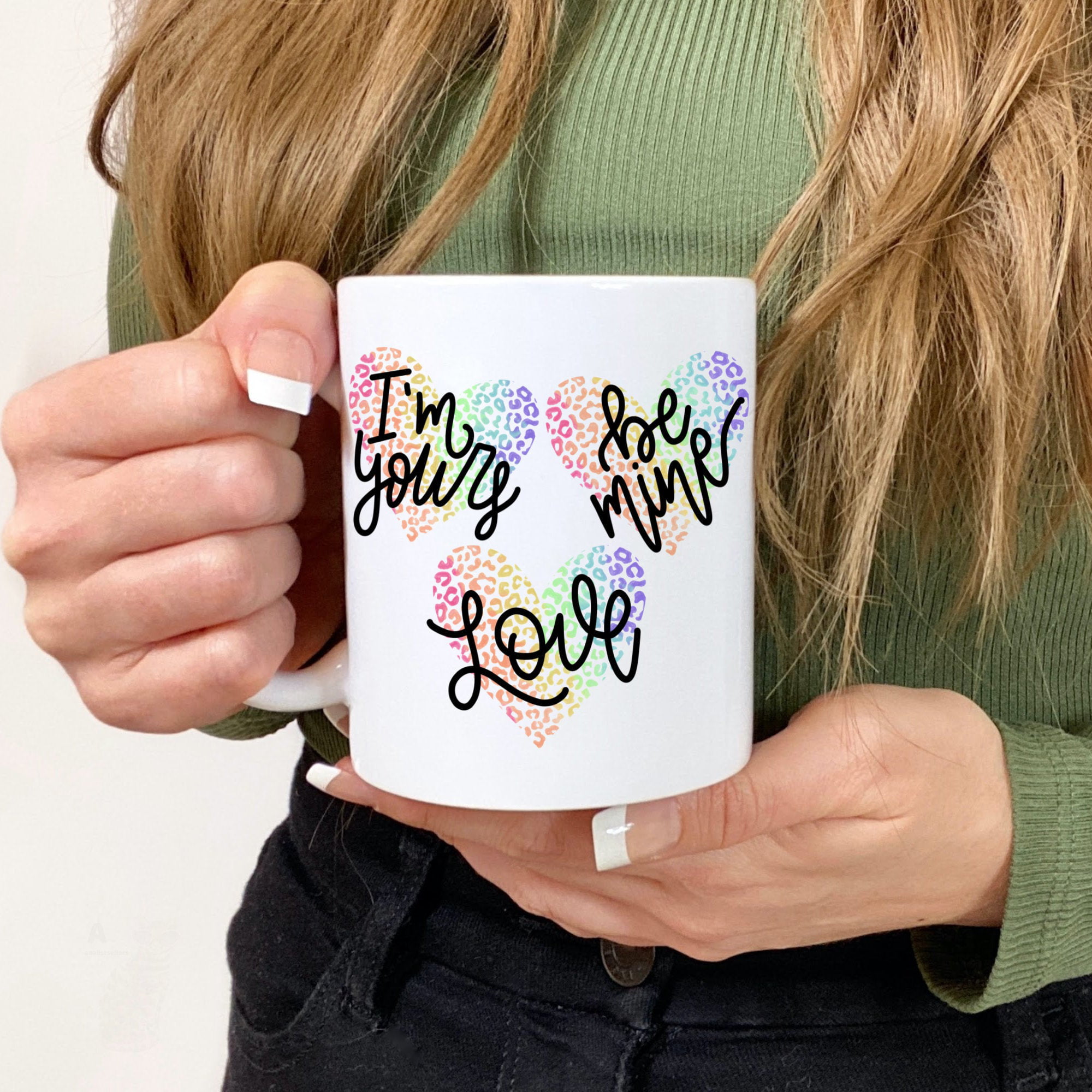Be Mine Valentine's Day Coffee Mug 15 oz Coffee Cup Rainbow Be Mine Coffee Mug