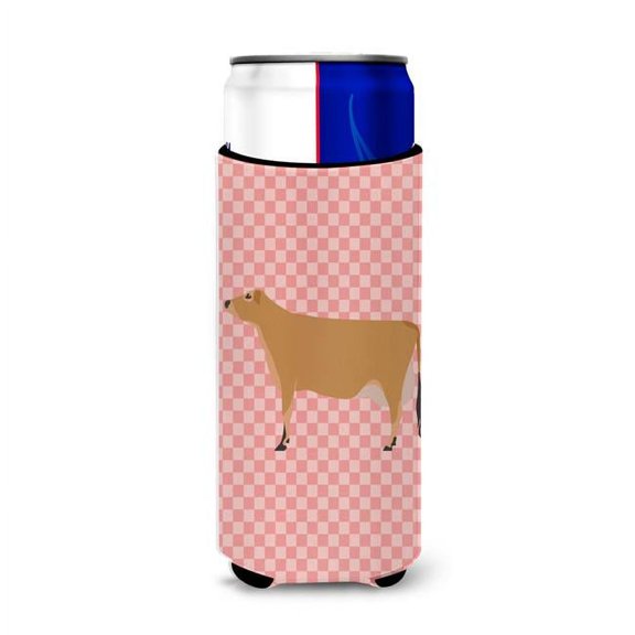 Jersey Cow Pink Check Michelob Ultra Hugger for Slim Cans