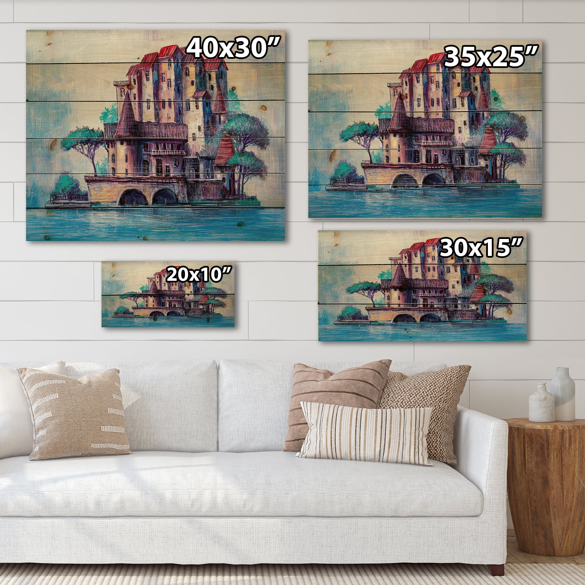 Designart 'Ancient City Skypscrapers By The Bridge' Traditional Print on Natural Pine Wood