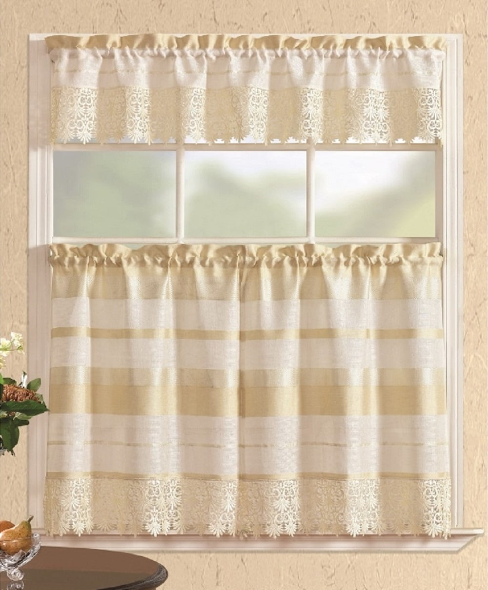 All American Collection Modern Embroidered 3pc Kitchen Curtain Set With ...
