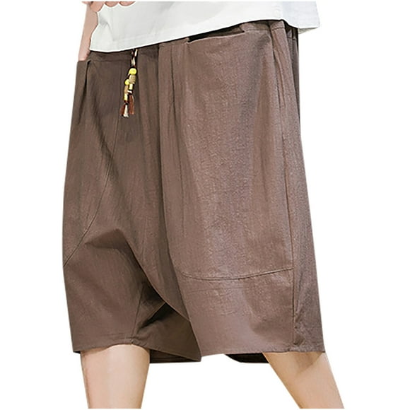 Gspmoly Shorts for Men, Men'S Summer Solid Color Pocket Drawstring Shorts Mens Gym Shorts Deals Coffee XL