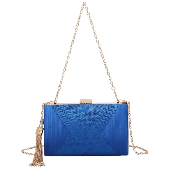 Women's Elegant Tassel Pendant Silk Evening Bag Clutch Purse for Bride Wedding Prom Night Out Party-Blue