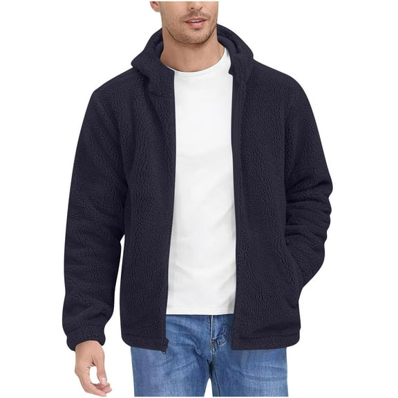 Turilly Jackets for Men Men's Solid Color Thick Windproof Pocket Zipper Hooded Outdoor Jacket