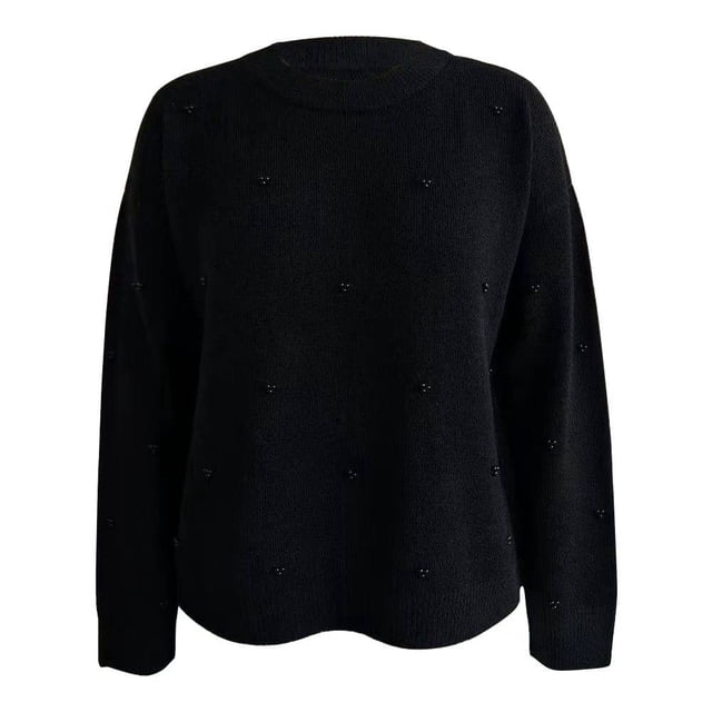 Suéter Simply Basic para Mujer, con Cuello Redondo, Apliaciones Perlas Negro Talla CH