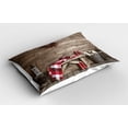 thumbnail image 2 of Winter Pillow Sham Set of 2, Cozy Vibes Picture Cottage Style Christmas Theme Rustic Look Indoor View, Quality Microfiber Bedding Item for All Seasons, 26" x 20", Taupe and Dark Pink, by Ambesonne, 2 of 3