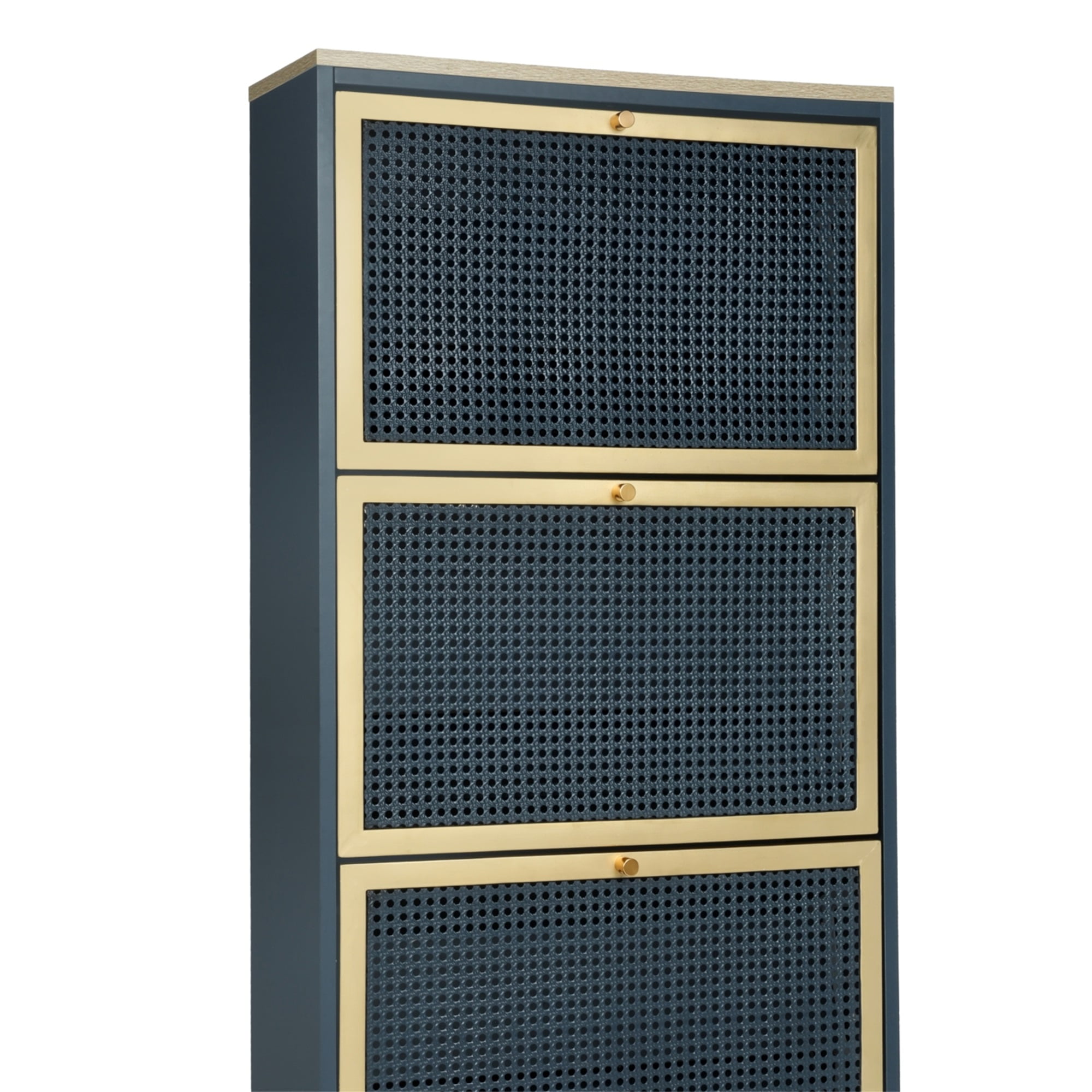 YYAo Shoe Rack Storage Cabinets, 3-Tier Metal Rattan Door Shoe Rack for Living Room Bathroom, Blue&Gray YYAo Shoe Rack Storage Cabinets, 3-Tier Metal Rattan Door Shoe Rack for Living Room Bathroom, Blue&Gray
