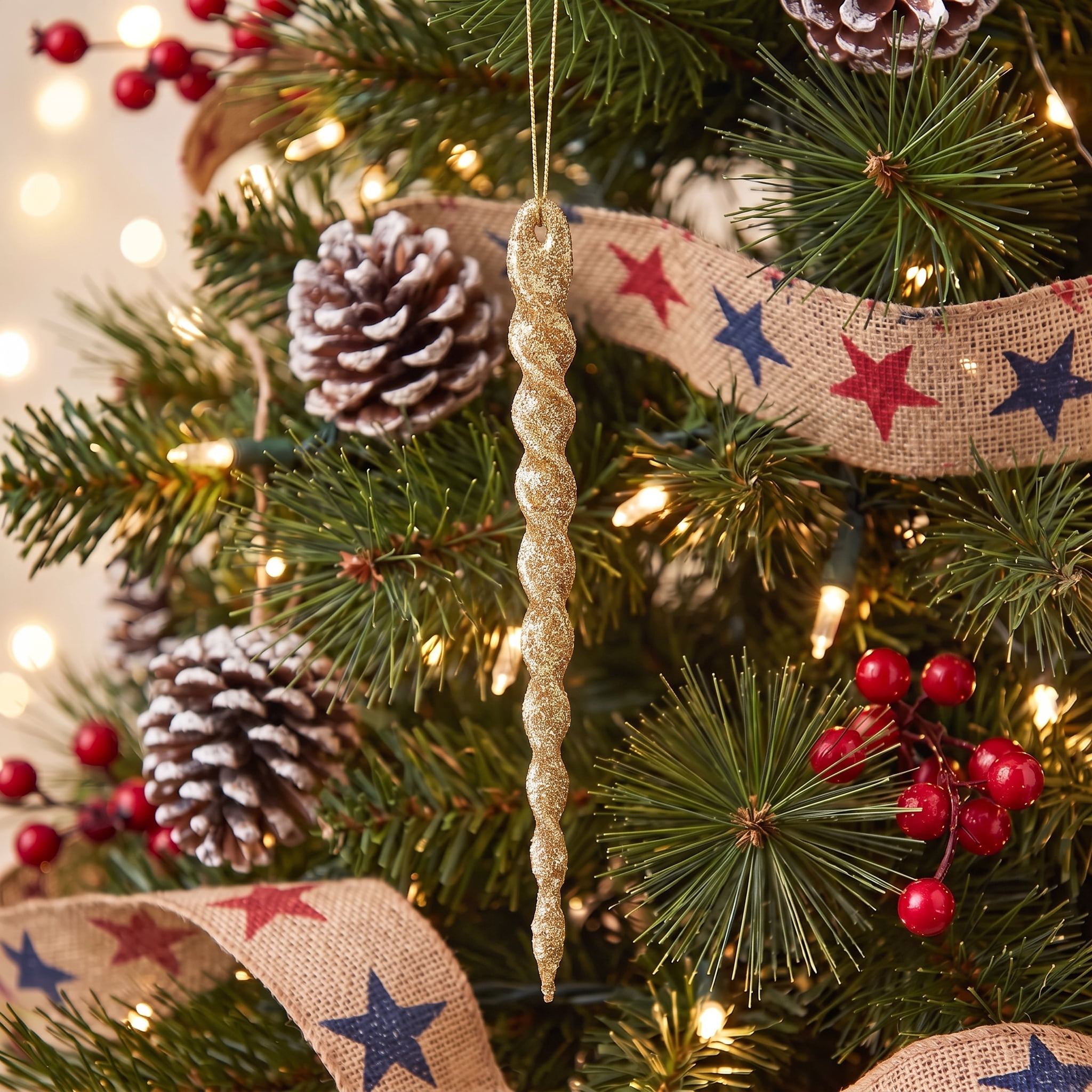 24-Count Gold Glitter Icicle Christmas Ornaments, 5.3", by Holiday Time