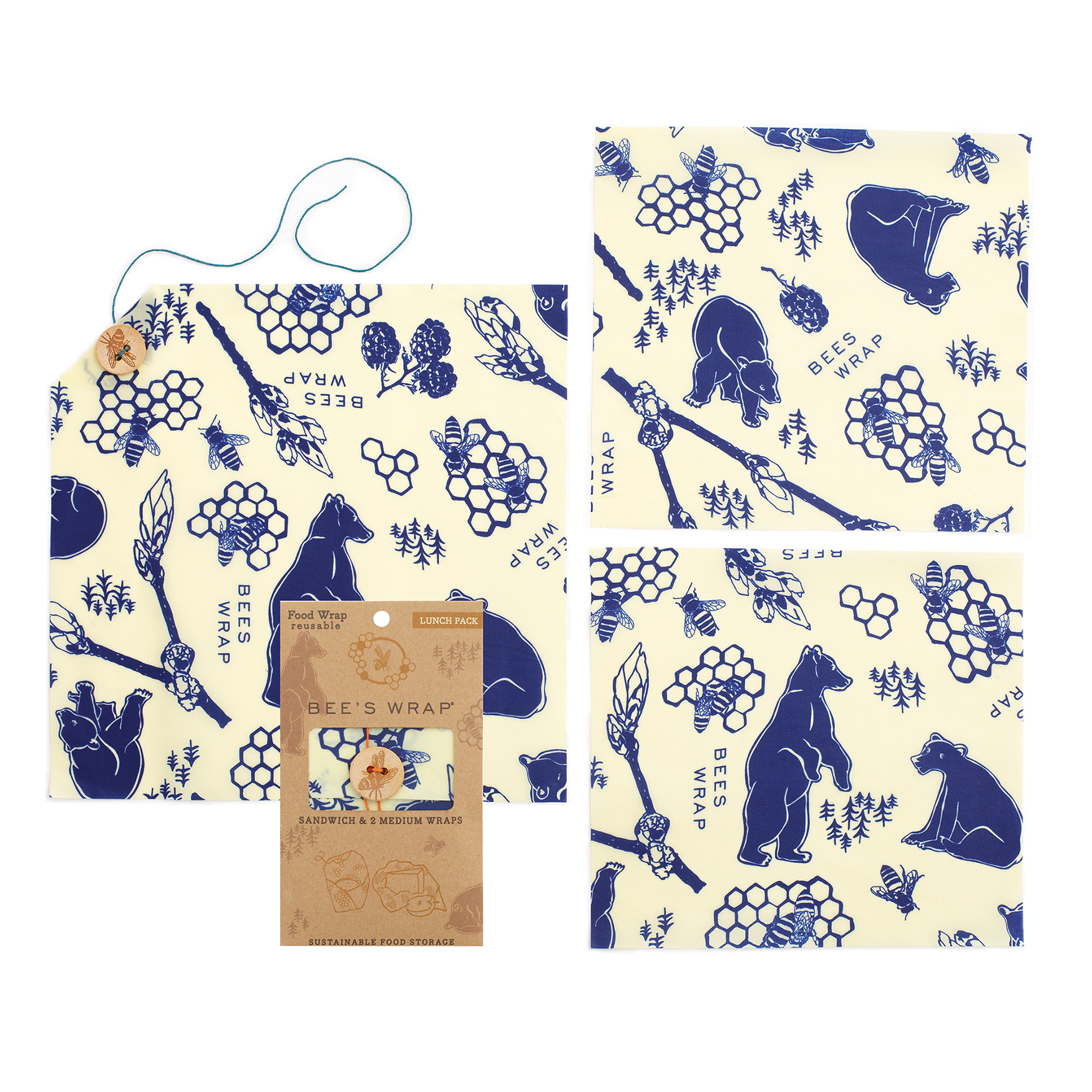 Bee's Wrap - Lunch Pack - with Certified Organic Cotton - Plastic and Silicone Free - Reusable Eco-Friendly Beeswax Food Wrap - Sandwich Wrap and 2 Medium Wraps - image 2 of 3