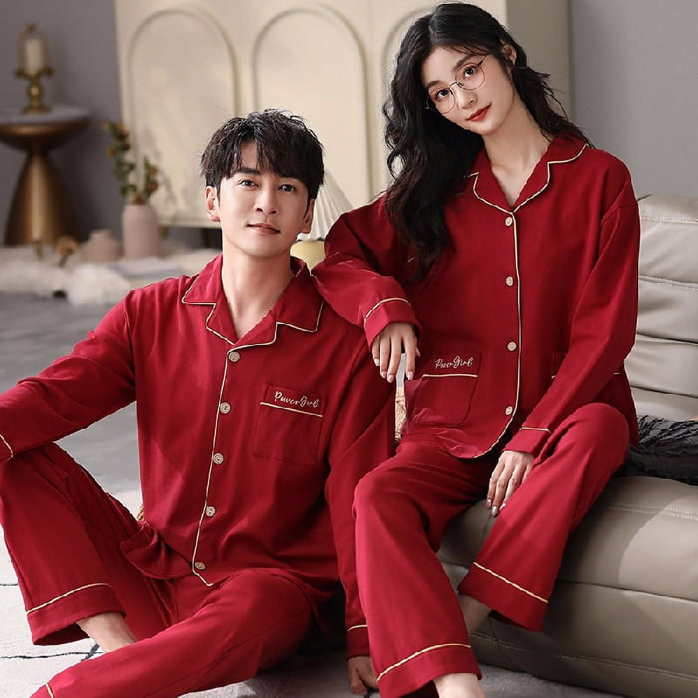 Thick Warm Winter Cotton Couple Pajamas Cute Chinese Cats Women Sleepwear  Long Sleeve Mens Homewear Sexy Red Couples Pajamas Set X0809 From 15,59 €