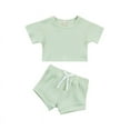 thumbnail image 1 of Infant Baby Ribbed Knitted Clothes Set Solid Color Short Sleeve Tops+Shorts Outfits Summer, 1 of 10