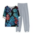thumbnail image 2 of Nrmvnmi Women's Summer 2 Piece Outfits Casual Floral Prints Short Sleeve Pajama Tops Wide Leg Pants Lounge Sets Tracksuits Mothers Day Gifts, 2 of 5