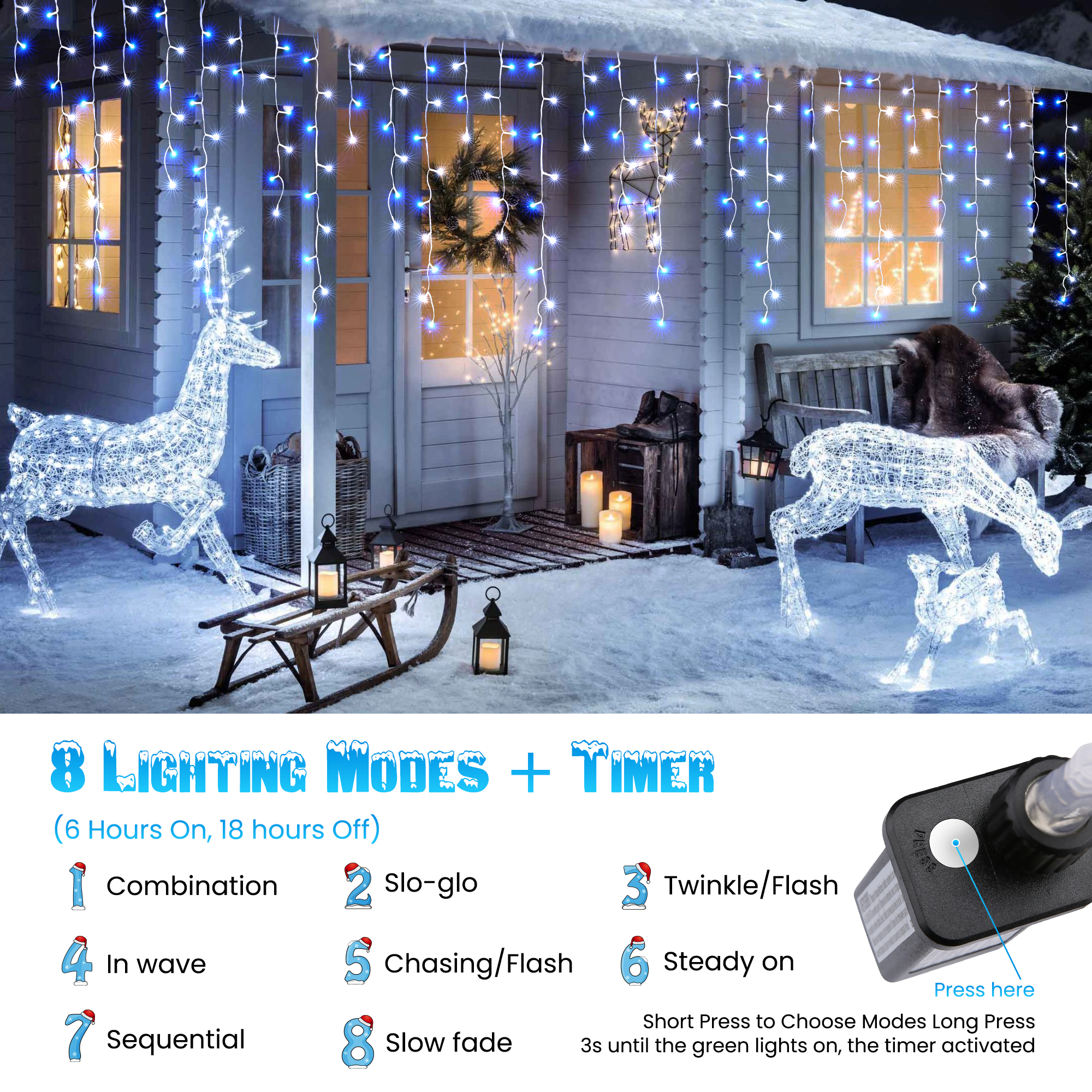 Toodour 360 LED White & Blue Icicle Christmas Lights photo 4