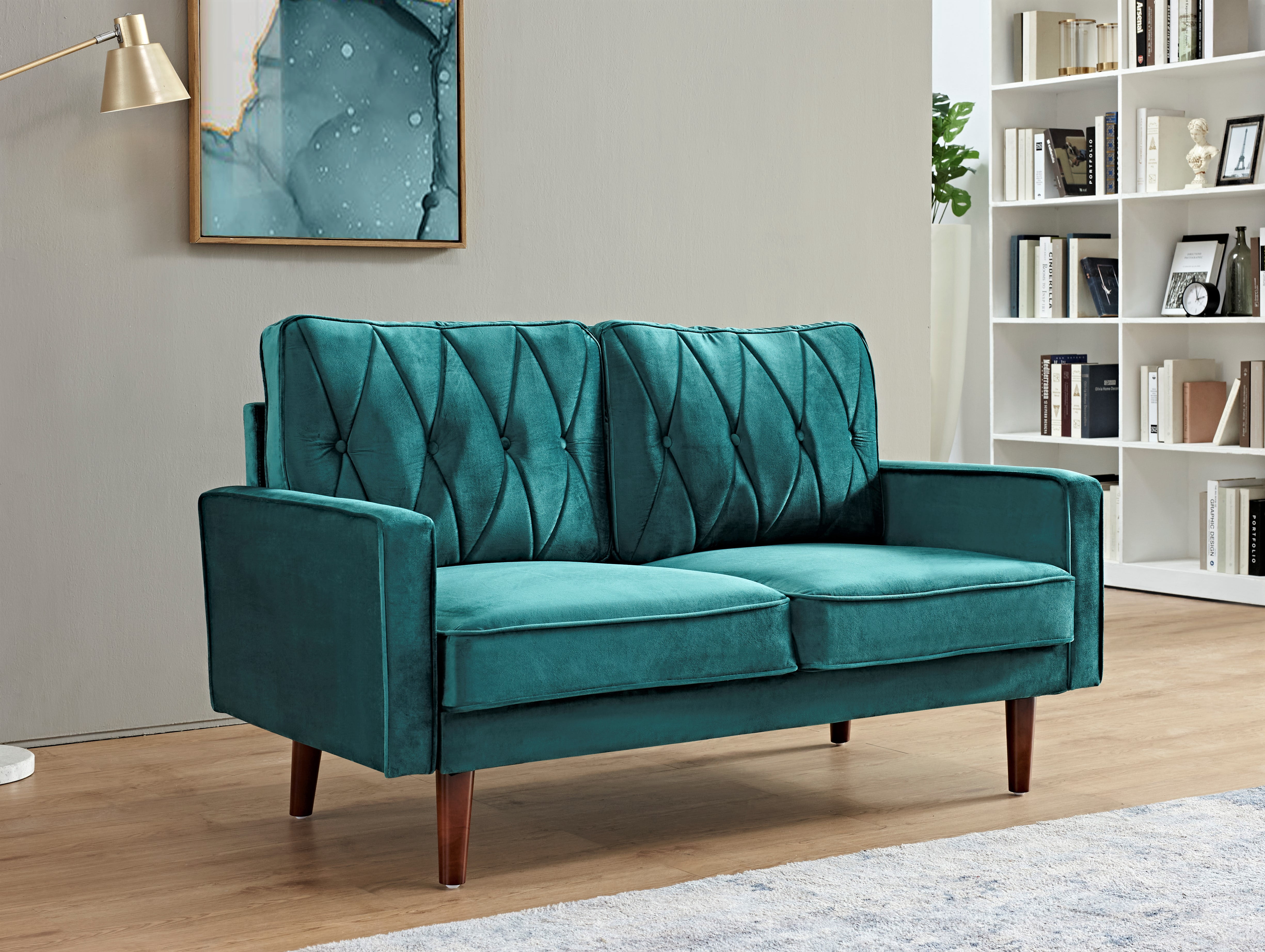 Uspridefurniture Tufted Cushion Back 57.5 Wide Loveseat, Green Velvet