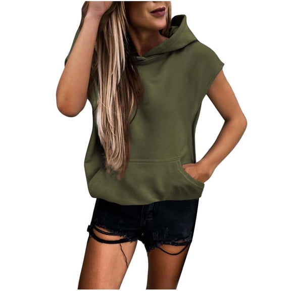 HomeGardon Womens Blouses Shirts Womens Casual Hoodies Short Sleeve Drawstring Lightweight Hooded Sweatshirt Button Loose Pullover Tops Sports Hoodies for Women S-XXL