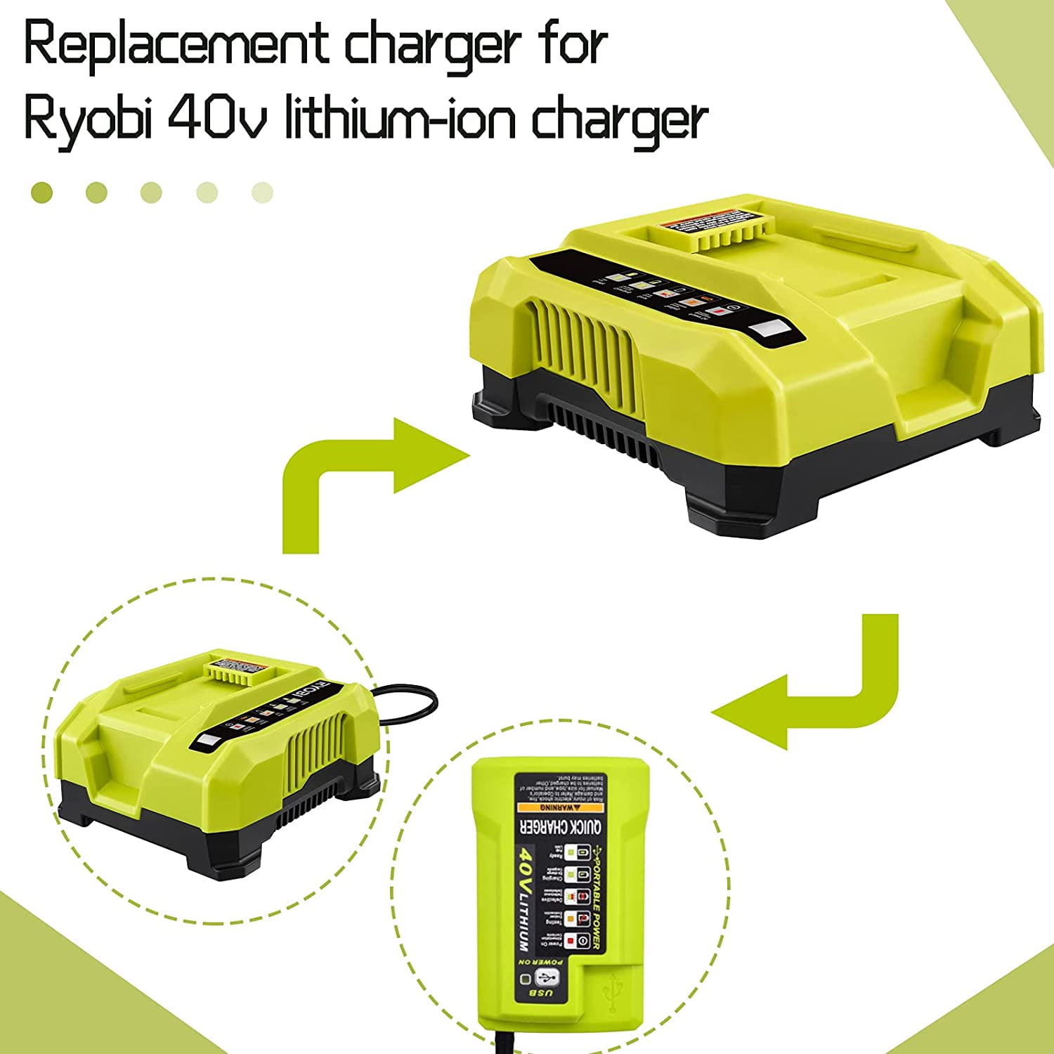 OP401 Replacement Charger Compatible with Ryobi 40V Battery Charger Compatible with Ryobi 40 Volt Lithium-ion Battery OP4015 OP4026 OP4026A OP4030 OP4040 OP4050 OP4050A OP4060 OP40261 OP40301