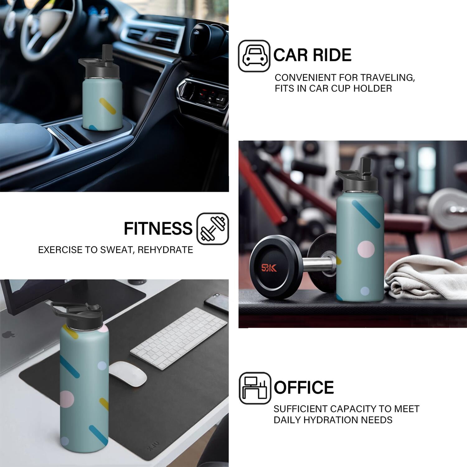Modern 18 oz Insulated Stainless Steel Water Bottle with Straw & Cleaning Brush , Leakproof, BPA-Free, 304 Stainless Steel, Wide Mouth, Travel Mug for Car, Gym, Office