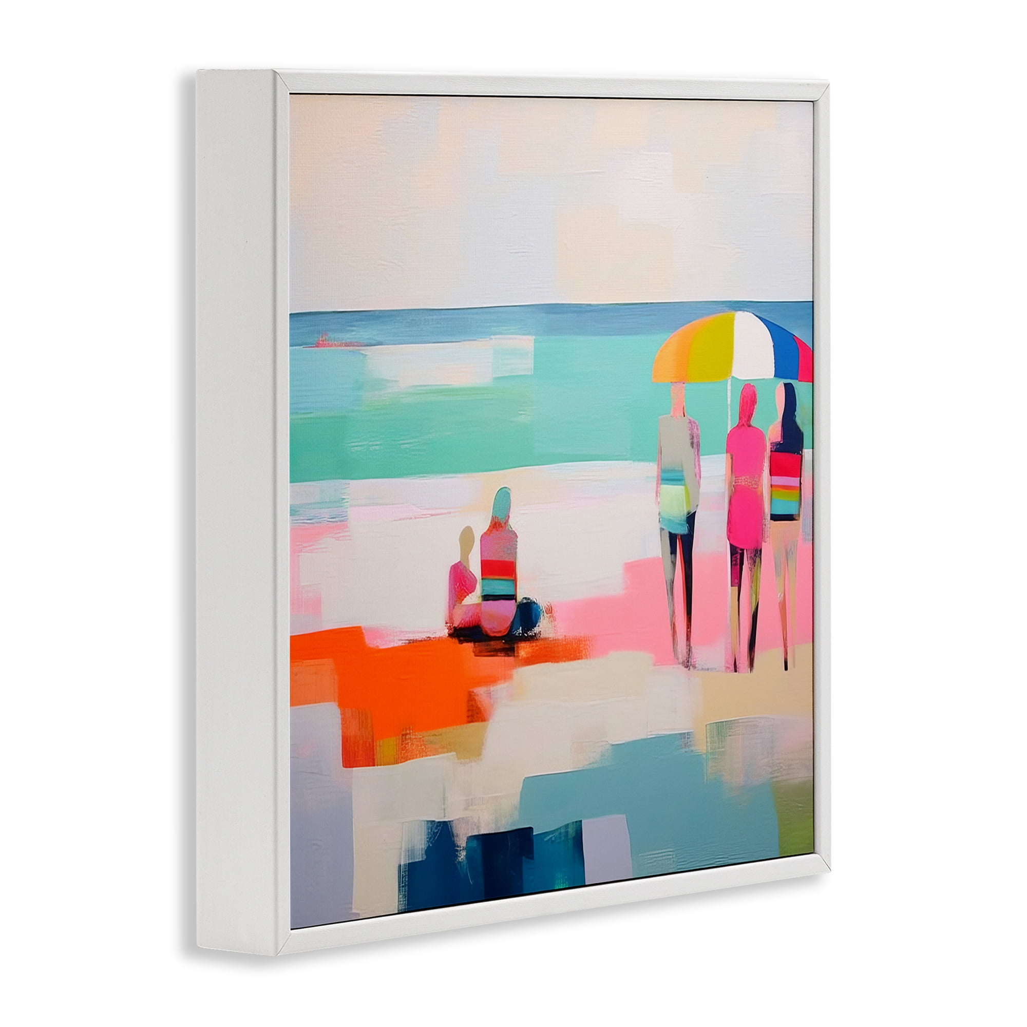 Stupell Industries People on Beach Abstract Novelty Painting White Framed Art Print Wall Art, 24 x 24