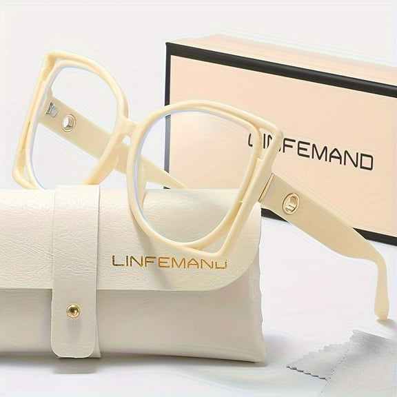 LINFEMAND Chic Oversized Square Clear Lens Glasses for Women - Vintage Style, Full Frame with Case - Perfect for Daily Wear & Office