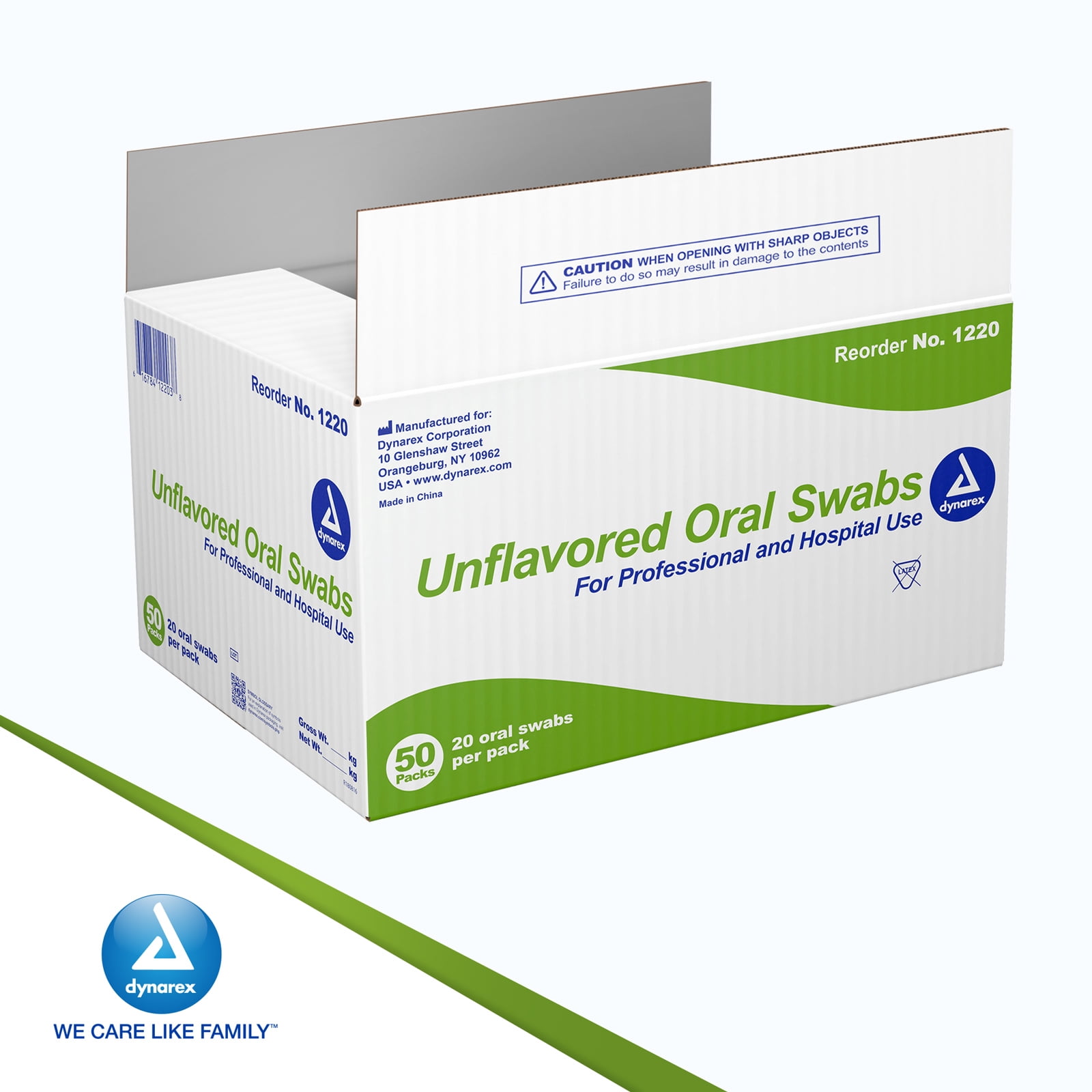 Dynarex Unflavored Oral Swabsticks, Swabs that Gently Clean, Moisten, and Refresh Mouth, Teeth, and Gums, 20 Swabsticks per Pack, 50 Packs