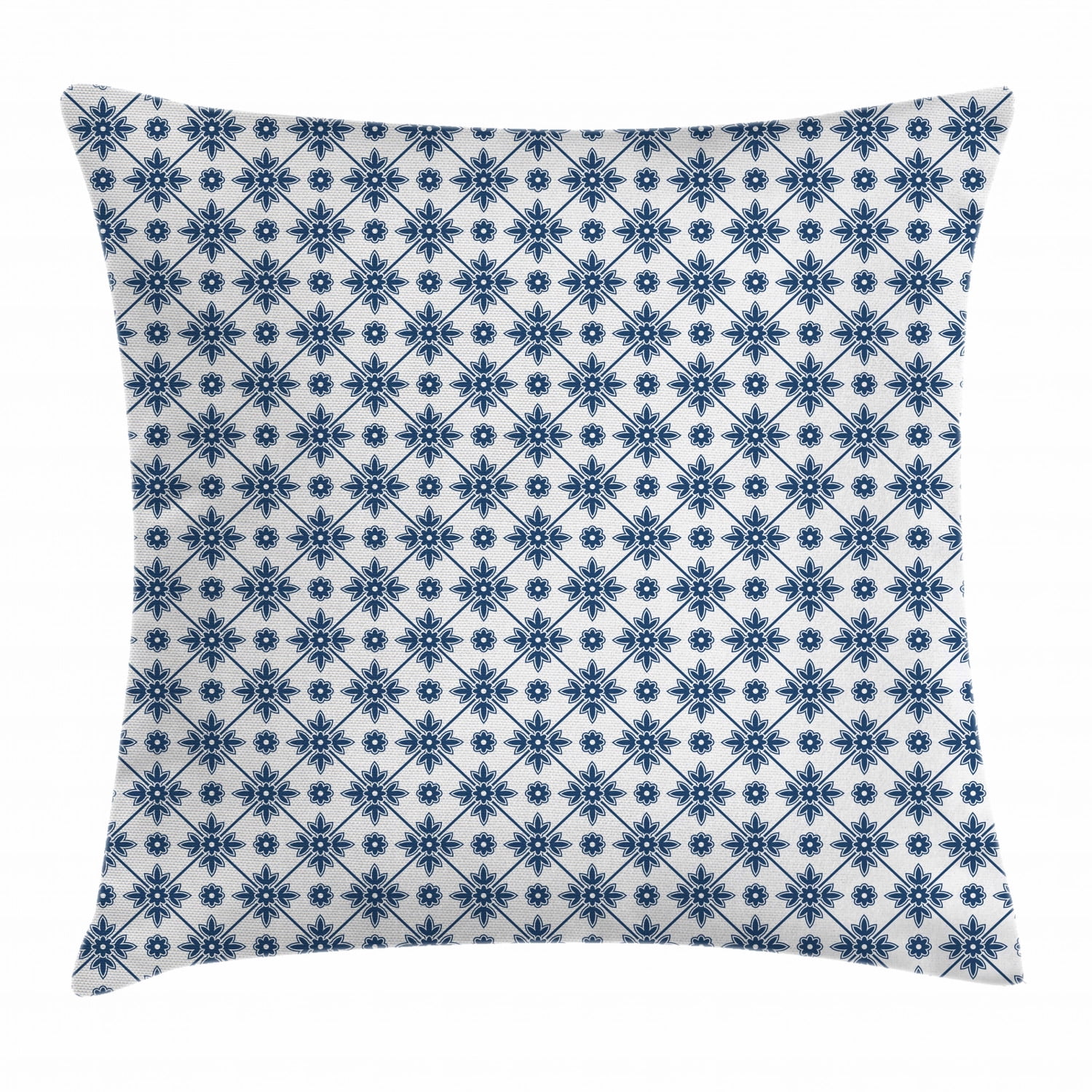Dutch Throw Pillow Cushion Cover, Blooming Floral Pattern with Rhombus