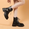 thumbnail image 5 of Lovskoo 2024 Combat Boots Womens Round Toe Platform Buckle Slip On Fall Heeled Short Boots Shoes Black, 5 of 7