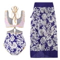 thumbnail image 2 of IBTOM CASTLE Women's 3 Pieces Swimsuit Floral Printed Bikini Set Bathing Suit with Cover up Beach Skirt Sarong Beachwear S Navy Blue Straps, 2 of 8