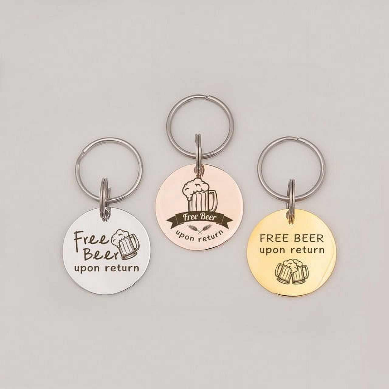 Anavia Stainless Steel Double Sided Round Free Beer Upon Return Engraved Dog & Cat ID Tag, Rose Gold, L