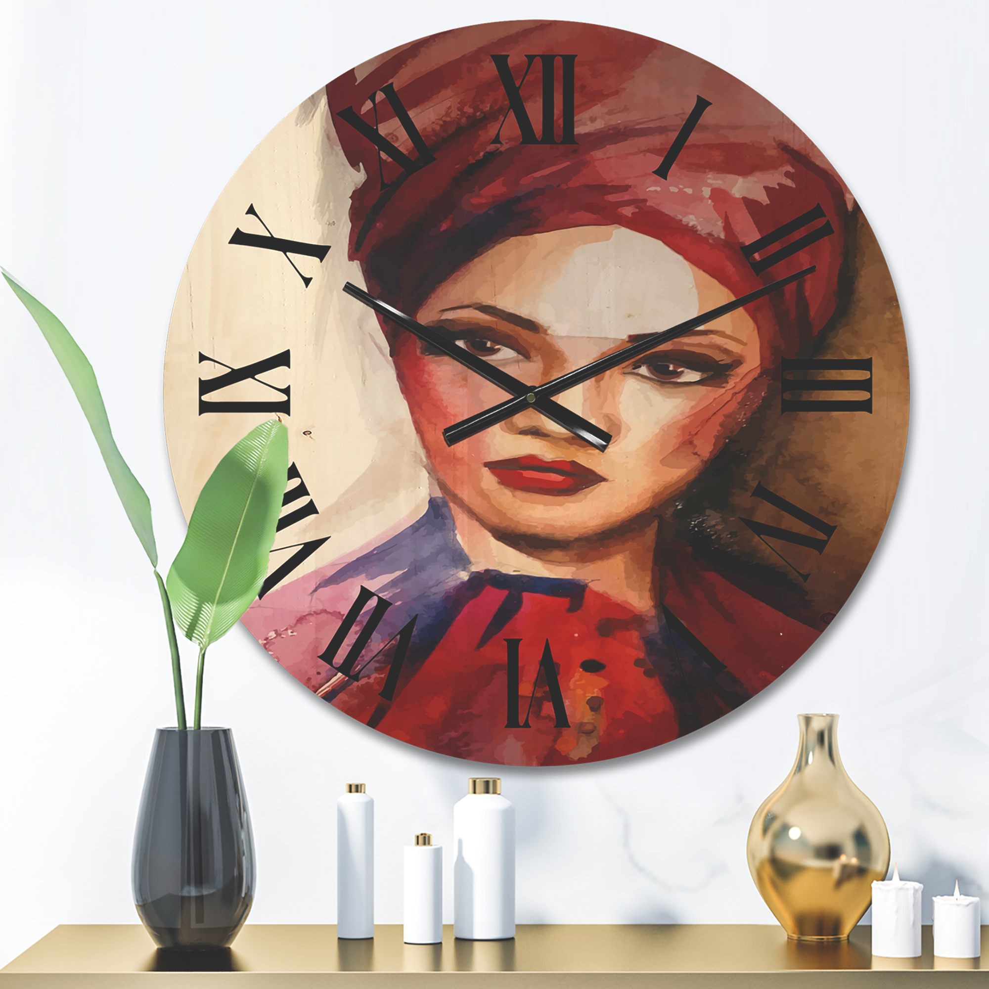 Designart 'Portrait of Young African American Woman I' Modern Wood Wall Clock