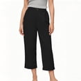 thumbnail image 2 of Women's Casual Solid Cotton Blend 3/4 Length Pants, Elastic Waist Pull-On Trousers with Pockets, Comfortable Mid-Rise Capris for Everyday Wear, Summer Walking, Office, | TruBelle,Black L, 2 of 8