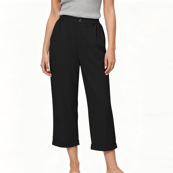 SOOMLON Flowy Capris for Women Plus Size Wide Leg Chino Pants Ruched Button Trousers Travel Vacation Clothes with Pockets