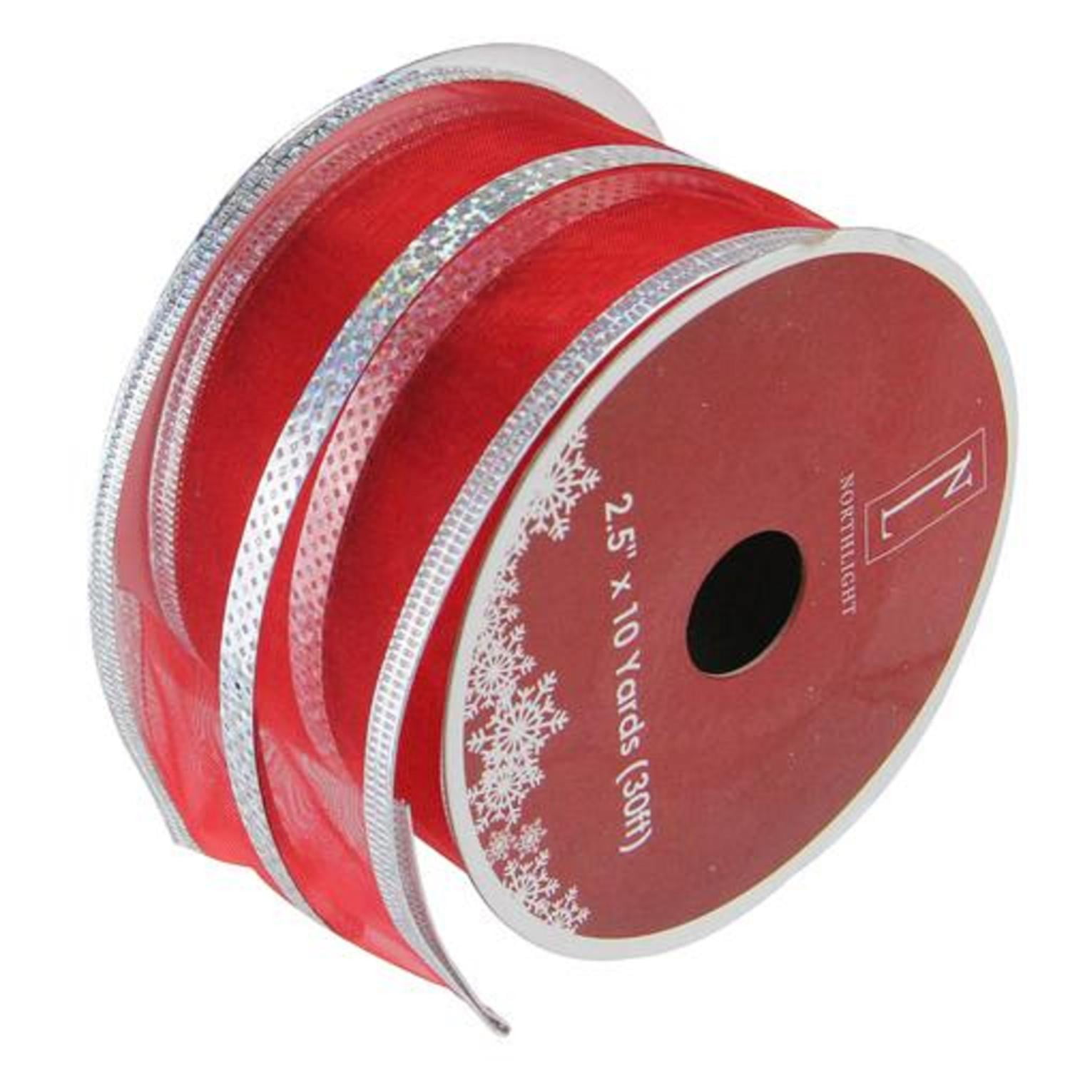 Dazzling Red and Silver Metallic Stripe Wired Christmas Craft Ribbon 2.