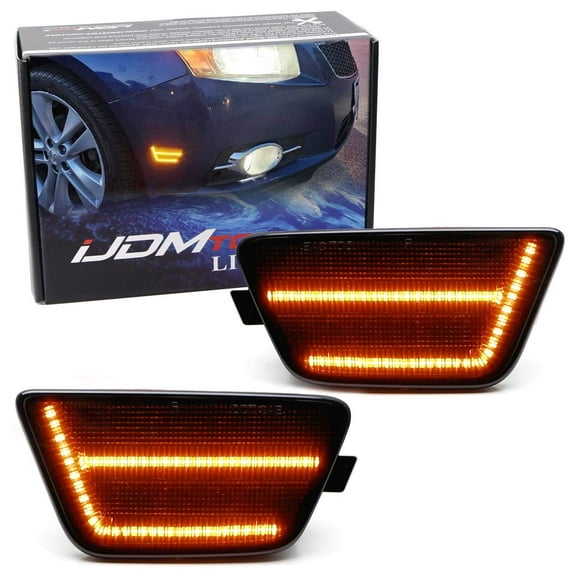 Black-Out Smoked Lens Front Bumper Amber Double-Row Full LED Strip Side Marker Lights For 2011-2015 Chevrolet Cruze