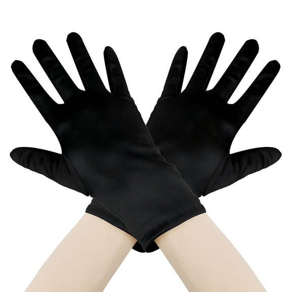 TELOLY Black Gloves Costume, Opera Gloves, Satin Gloves, Halloween Black Gloves, Women's Gloves, Black Short Gloves, Women's Black Gloves Costume, Black Opera Gloves 2 Pairs