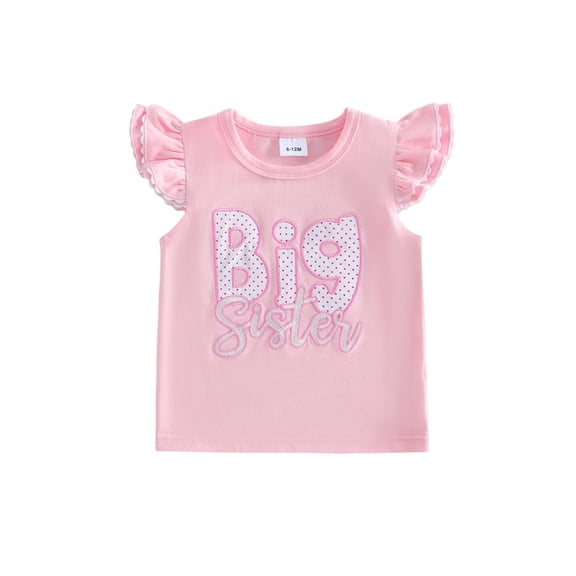 BemeyourBBs Toddler Baby Girl Big Sister T Shirt Outfit Kids Girl Summer Pink T-Shirt Casual Letter Patch Embroidered Crew Neck Flying Sleeve Pullover Tee Shirt Tops