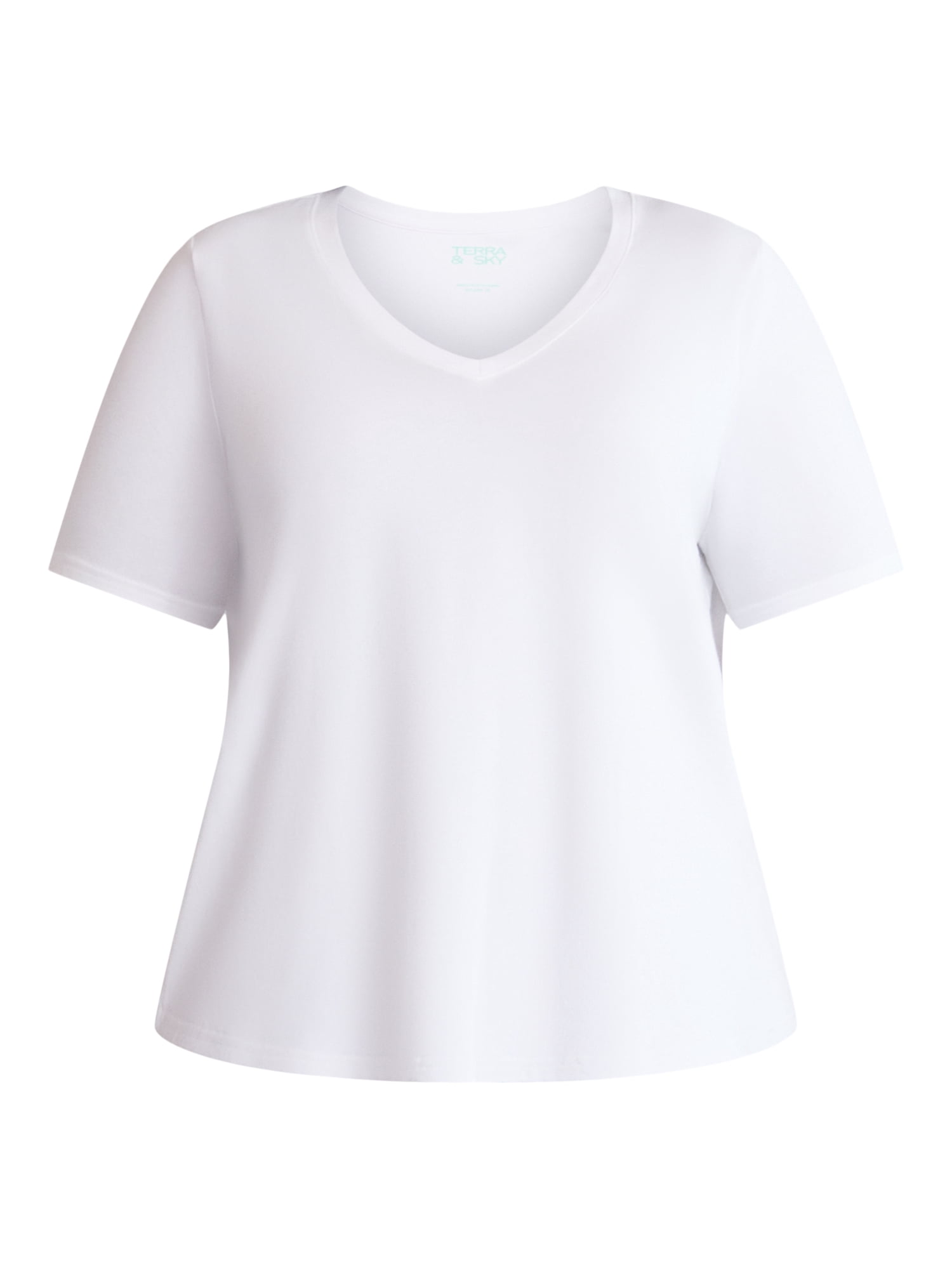 Terra & Sky Women's Plus Size V-Neck Tee with Short Sleeves, Sizes 0X-4X