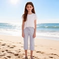 thumbnail image 5 of Miluxas Girls Linen Capri Pants Wide Leg High Waisted Drawstring Casual Pants with Pockets Purple 12 Years, 5 of 9