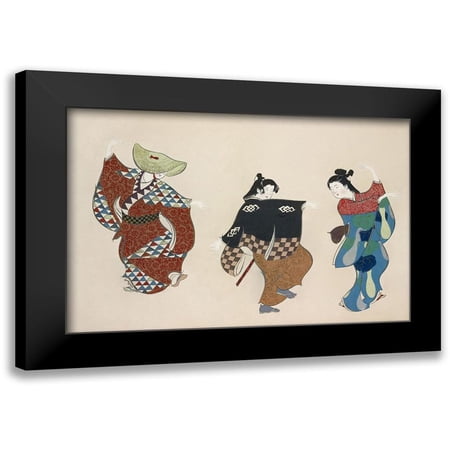 Sekka, Kamisaka 14x11 Black Modern Framed Museum Art Print Titled - Dancers from Momoyogusa