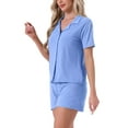 thumbnail image 4 of INSPIRE CHIC Women's Pajamas Button Down Sleepwear Short Sleeve Top with Shorts Casual Lounge Sets M Blue, 4 of 6