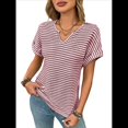 thumbnail image 3 of Blusas Elegantes e Informales de Corta para Mujer, Modernas, de Verano, con Cuello en V, Holgadas y A Rayas. Vino Tinto M, 3 of 9