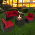 thumbnail image 2 of Topbuy 6 Piece Patio Wicker Conversation Set, Outdoor Rattan Sofa Set w/ 32" Propane Fire Pit Table, 50,000 BTU Heat, Tempered Glass Tabletop Red, 2 of 10