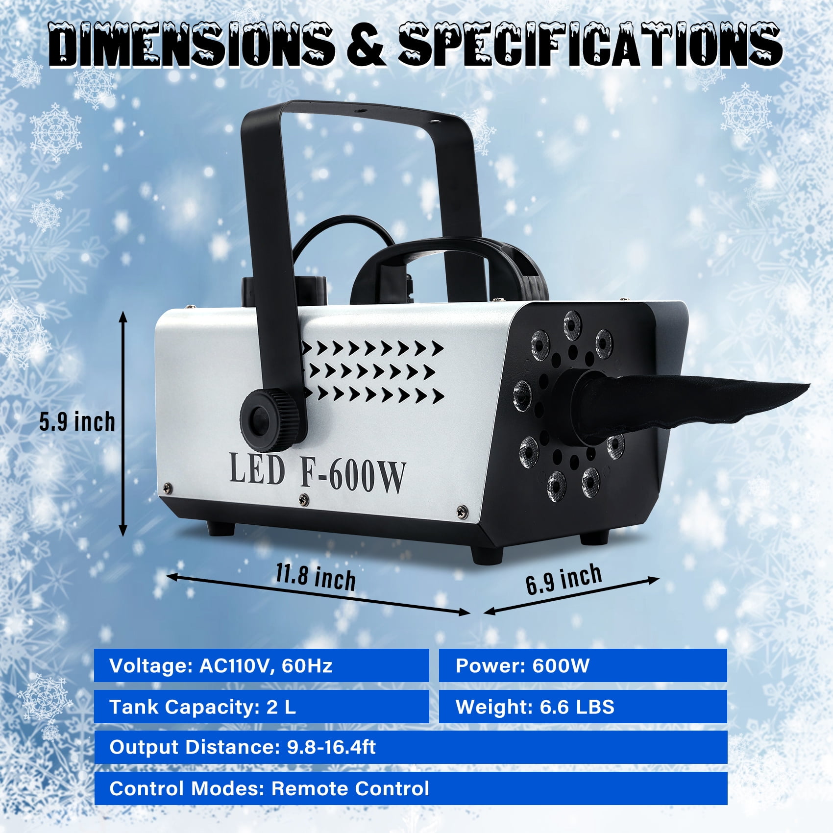 TCFUNDY Snow Machine with 9 LED Lights, 600W Snow Making Machine with 12 Color Lights Effect Snowflake Maker for Christmas Wedding Kids Party Stage with Wireless Remote Control
