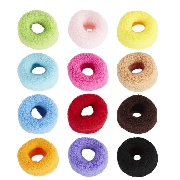 12 Pack Terry Cloth Cotton Elastic Stretchy Fuzzy Wide Thick Hair Ties Scrunchies Ties Ring Loop No Crease Seamless Hair Band Ponytail Holder Hair Accessories for Women Girl