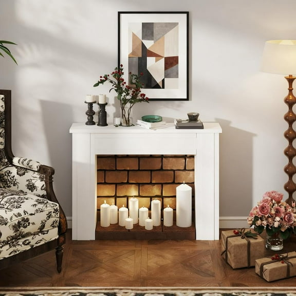 MINESTIA Modern Fireplace Mantel, Wooden Freestanding Fireplace Surround with Leg for Electric Fireplaces