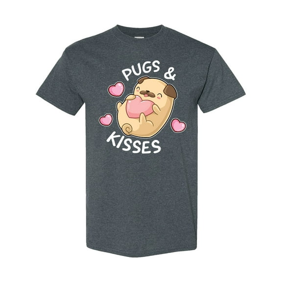 Inktastic Valentines Day Pugs and Kisses with Pink Hearts T-Shirt