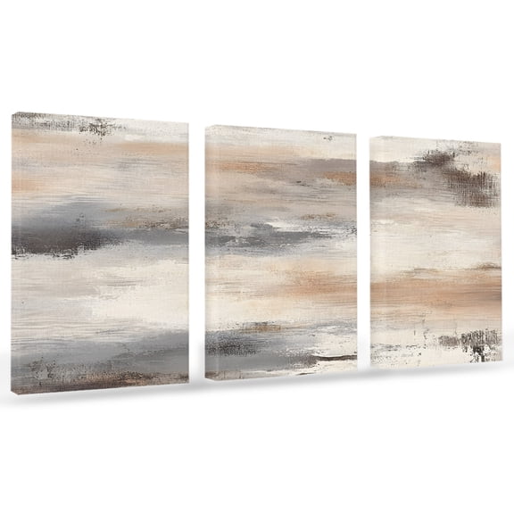 Gray Brown Oil Painting Canvas Wall Art 3 Panels, Abstract Art Watercolor Framed Wall Decor Modern Artwork Prints Painting for Living Room, Bedroom, Kitchen & Cafe Decor 16" x 20"