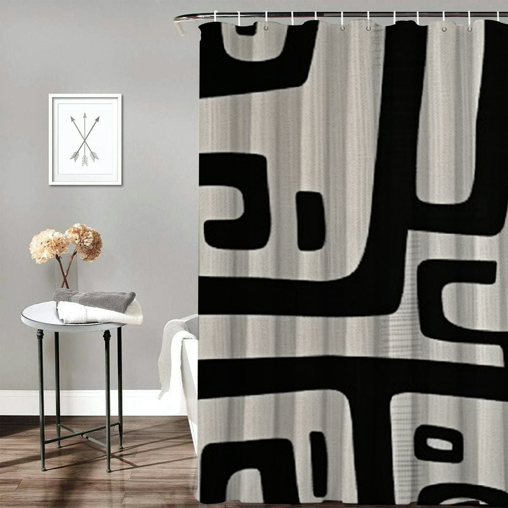 Fenyluxe Black and White Abstract Art Shower Curtain Set with Hooks, Chic Modern Bathroom Decor, 100% Polyester Fabric, Various Sizes 60"x72