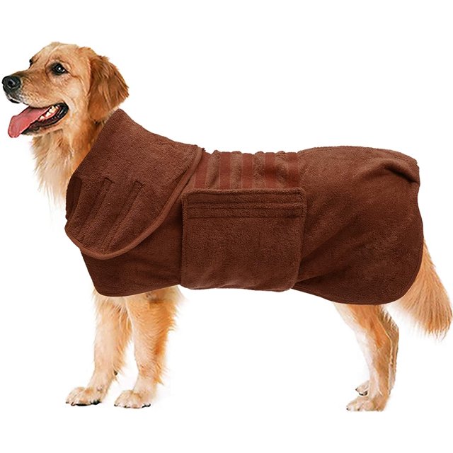 Bolsa de secado rápido para perros con toalla de baño para mascotas de microfibra súper absorbente elástica con velcro, albornoz de varios colores marrón XS
